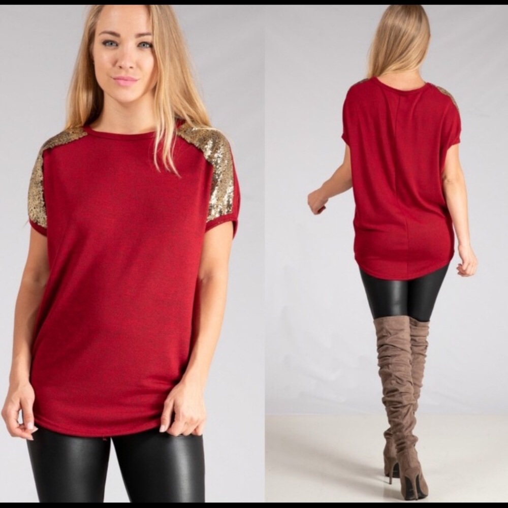 Bundle Sequin Shoulder Knit Top